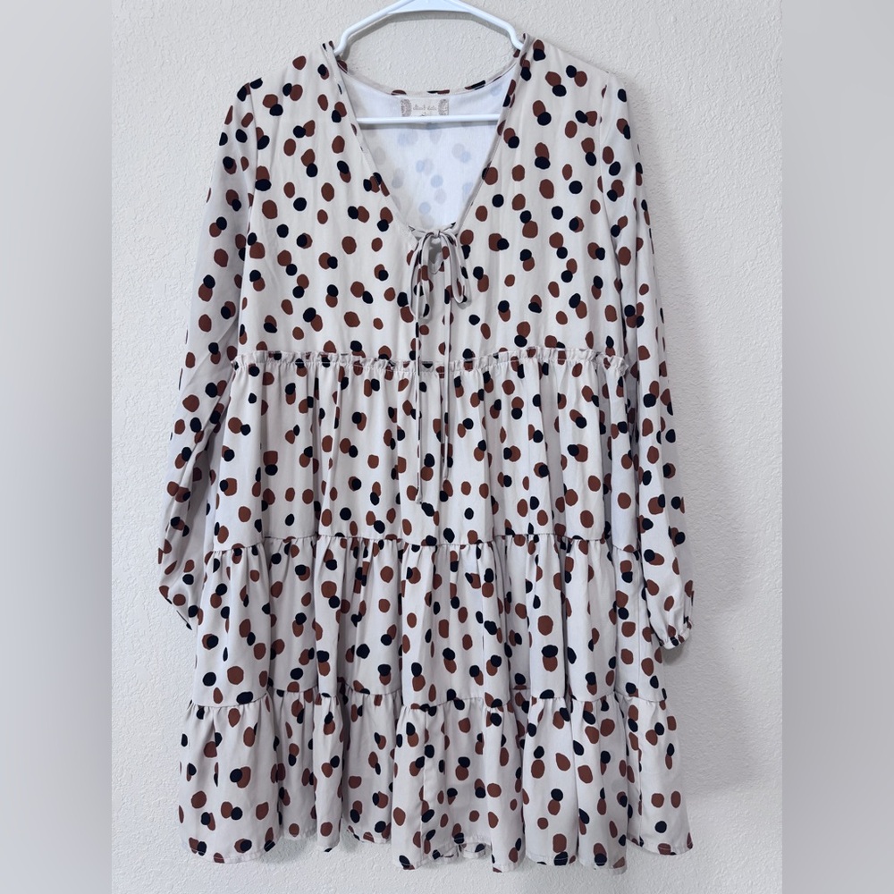 Altar'd State Polka Dot Tiered Top - Cream and Brown